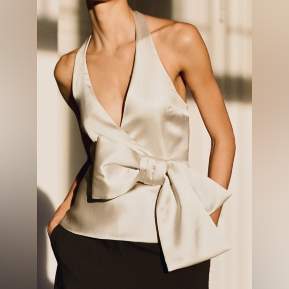 Zara Cream Halter Blouse with Bow